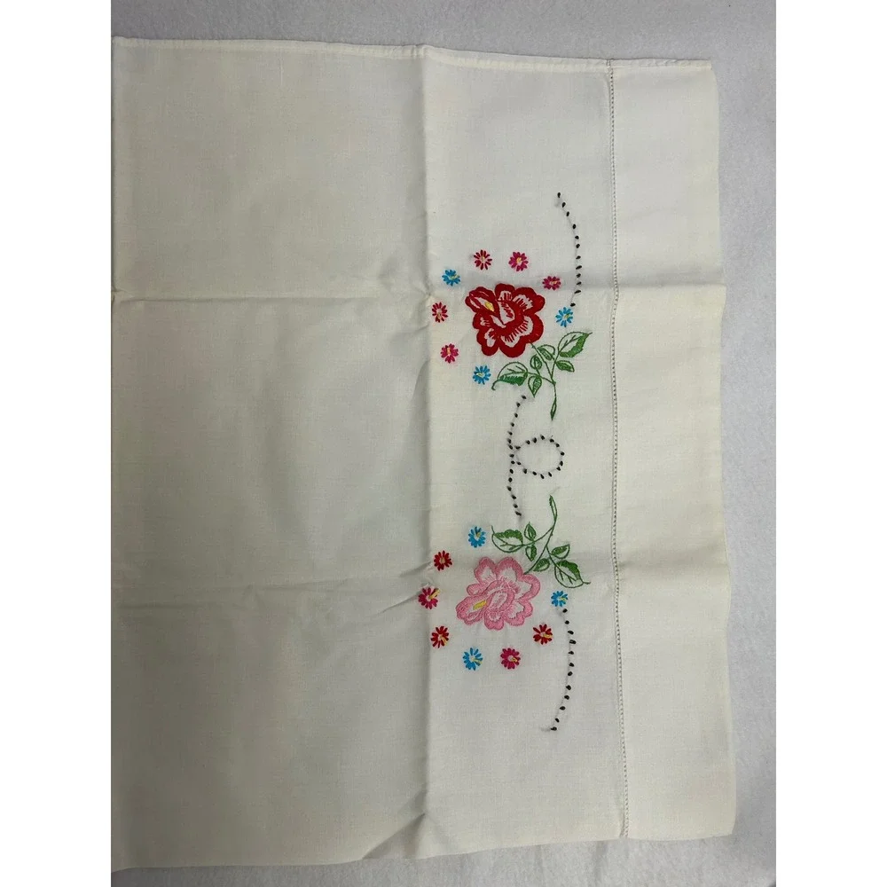 Vintage Cottagecore Standard Cream‎ Floral Hand Embroidered Pillow Case 25Set